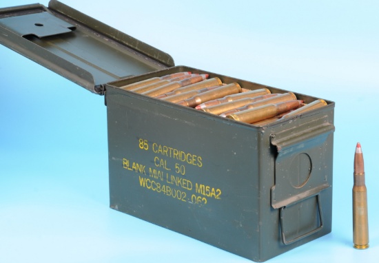 Ammo Can of 150 Rds of US Military 50-BMG Red-Silver-Tip-Armor-Piercing-Incendiary Ammunition (MJS)