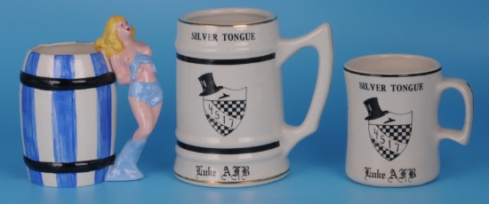 Three Politically Incorrect Fighter Squadron Steins and Mug of Captain Joseph Hall of lot 233 (DRH)
