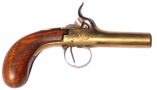 Belgian Antique Brass .45 Caliber Flintlock Pocket Pistol - no FFL needed (KEN 1)