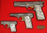 Cased Engraved Browning Renaissance Set of Semi-Auto Pistols - FFL #T213883, 631059, 425482 (RCP1)