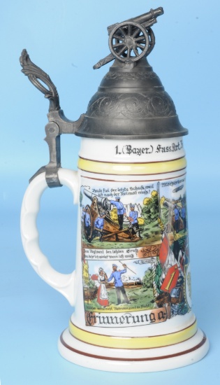 German WWI Style 1st Bayer Artillery Regiment Beer Stein (KEN)