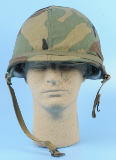 US Military Post-Vietnam War issue M1 Helmet, Liner and Woodland Camo Cover  (GDQ)