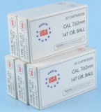 Five 20-Round Boxes of Winchester 7.62x51mm 147 Gr Ball Ammunition (LCC)