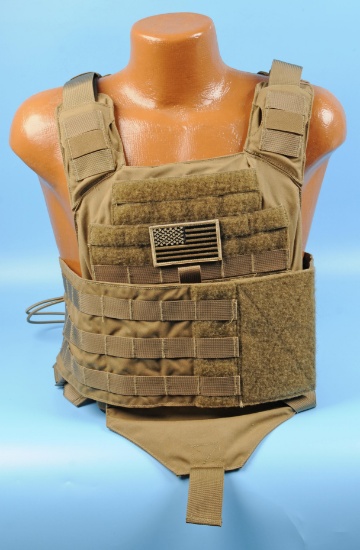 AR500 Desert Tan Armored Plate Carrier and Curved Level III ASC Plates, Medium Size (TAY)