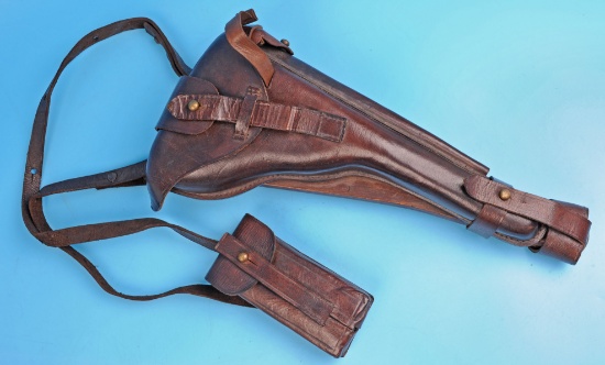 German WWI Era Original P08 Artillery Luger Leather Shoulder Holster (RBX)