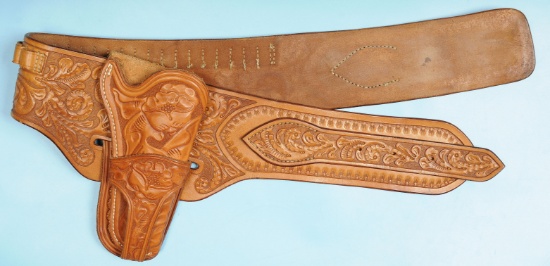 High-Quality Tooled Leather 38/357 Revolver Western Holster for SAA and Cartridge Loop Belt (RM)