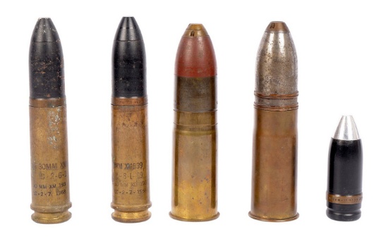 US Military 30mm/ 37mm Inert Projectile and Casing Lot of 5 (D3J)