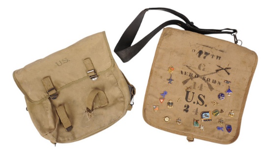 US WWI - WWII Field Bag and Commemorative Pin Lot (JAS)