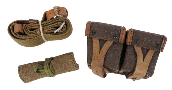 Russian WWII M91/30 Mosin Nagant Rifle Sling, Oiler, Tool Kit, and Ammo Pouch Lot (S4C)