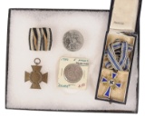 *German WWII Nazi Mothers Cross, Five Mark Coin, Tinnie & Hindenburg Cross Lot (C4P)