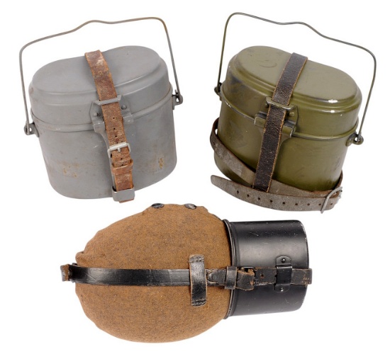 German Reenactor Set of 2 Mess Kits and a Military Canteen (J)