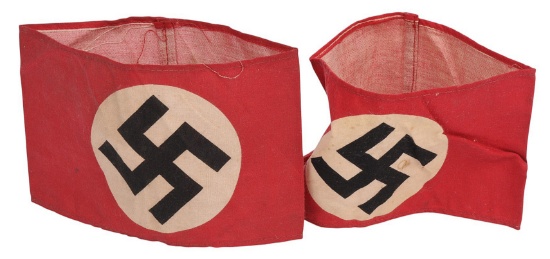 Two *German Political WWII era Silk-Screened Swastika Armbands (M2J)