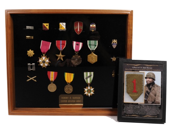Framed Medal and Patch Lot for WWII US Army 1st Inf. Div. Robert D Morrow  (M2A)