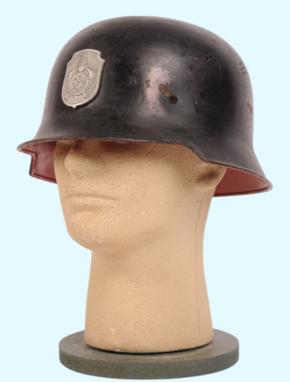 *German WWII M34 Steel Fire Helmet with Divisional Plate  (C3T)