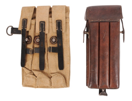 *German WWII MP38 / MP40 Tropical / Leather Magazine Pouch Lot of 2  (D3J)