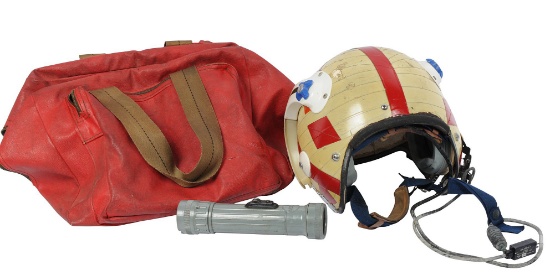 US Navy Vietnam War era Taped Fighter Pilot Helmet, Baf & Flahlight (B4M)
