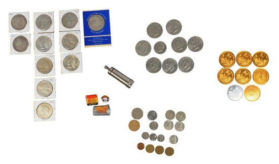 Large US, Foreign Coin, Pin, and Doubloon Lot of 48(A2W)