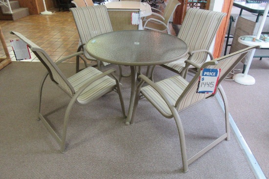 TELESCOPE CAPE MAY 42 INCH ROUND GLASS DINING TABLE WITH 4 DINING CHAIRS