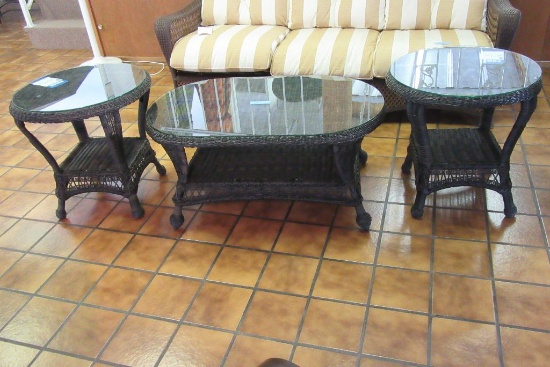 CHICAGO WICKER CHARLESTON 2 END TABLES AND 1 COFFEE TABLE