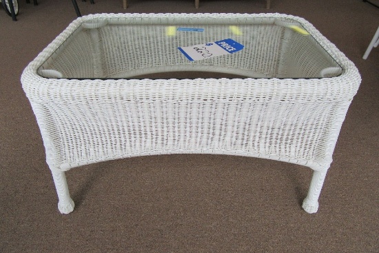 WICKER STYLE GLASS TOP COFFEE TABLE