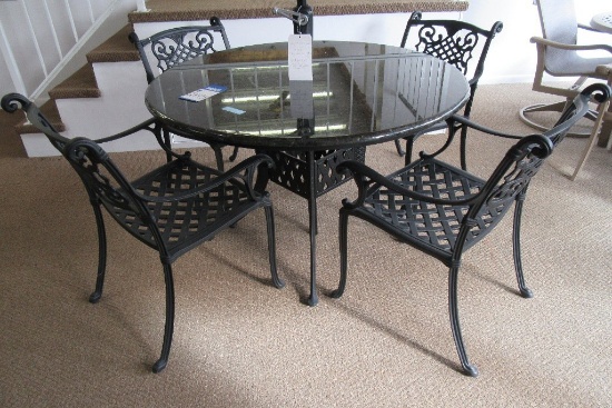 5 PIECE PATIO SET - FIBERGLASS ROUND TABLE WITH 4 CHAIRS