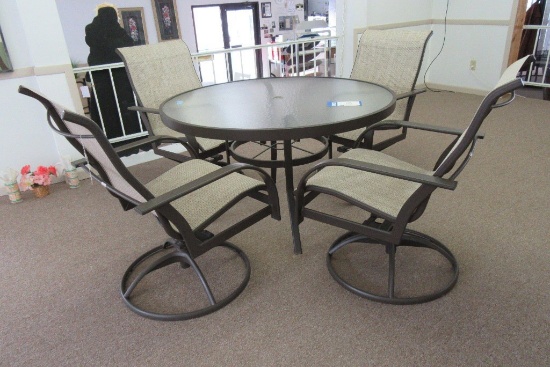 WINSTON ROUND GLASS TOP TABLE WITH 4 SWIVEL CHAIRS PATIO SET