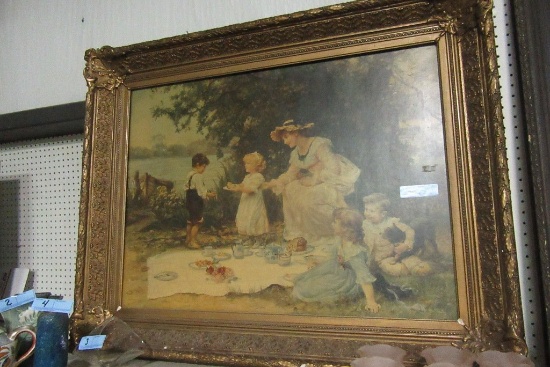 LARGE VICTORIAN MOTHER WITH CHILDREN PICTURE 3'X3 1/2' - NO SHIPPING!!