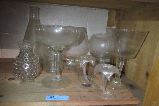 VARIETY OF SNIFTERS. CANDLE HOLDERS. GLASS DISPLAY HOLDERS.