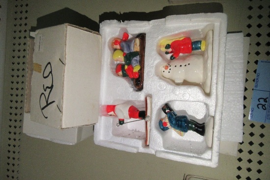 DEPARTMENT 56 SNOW VILLAGE KIDS SNOWMAN SKIER SLED. CHOIR KIDS AND OTHER