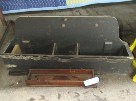 OLD WOODEN TRAY AND HARDWARE BIN