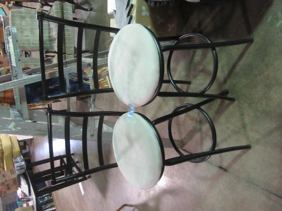 2 WROUGHT IRON STYLE BAR CHAIRS WITH CREAM CUSHIONS