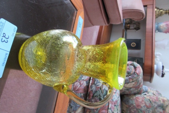 YELLOW CRACKLE GLASS PITCHER