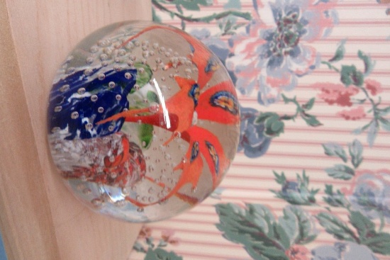 ORANGE AND BLUE FLOWER BUBBLE PAPERWEIGHT