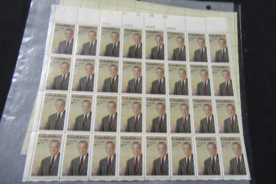 4 SHEETS OF NATIONAL PARKS CENTENNIAL $0.02 STAMPS AND ONE SHEET OF LYNDON