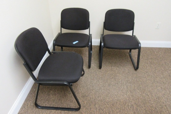 3 BLACK CUSHIONED OFFICE CHAIRS