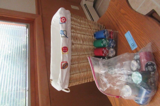 POKER CHIPS AND SPORTS BASKET