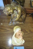 50'S CERAMIC WALL PLAQUE OF MARY AND BABY. PLASTIC MAIDEN FIGURINE