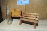 DOLLHOUSE SIZE BENCHES AND SMALL BOTTLE