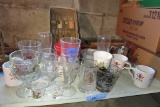 MISCELLANEOUS LOT OF GLASSWARE, MUGS, CAMPBELL SOUP, SPICES