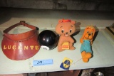 8 BALL, LEATHER HAT, VINTAGE SQUIRREL AND DOG FIGURE