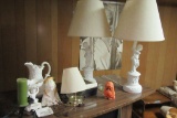 RELIGIOUS ITEMS. 2 CHERUB LAMPS. TAPES AND ETC