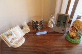 KNICK KNACKS INCLUDING FIGURINES, THERMOMETER, CANDLE, ETC