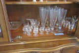 SHELF LOT OF PILSNER GLASSES AND OTHER GLASSWARE