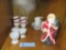VALMONT TEACUPS AND SAUCERS. SANTA STYLE CANDLE AND ETC