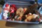 LARGE TOTE OF STUFFED ANIMALS AND CHRISTMAS DECORATIONS