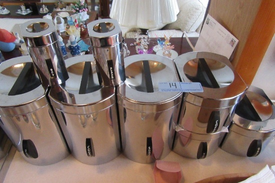 50'S STYLE CHROME CANISTER SET WITH SALT AND PEPPER