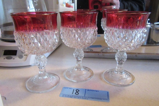 3 VINTAGE CRANBERRY RIMMED STEMWARE