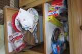 LOT OF PAPER PRODUCTS, PLATES, NAPKINS, AND PLASTIC STORAGE CONTAINER