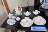 2 WHITE MINIATURE TEA SETS AND OTHERS