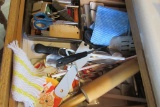 LOT OF MISCELLANEOUS KITCHEN UTENSILS, OFFICE SUPPLIES, AND ETC